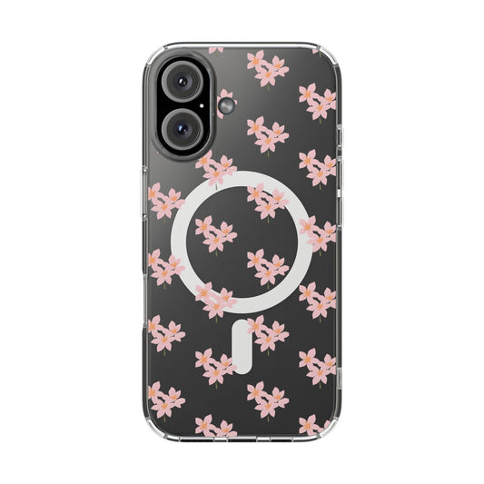 Clear Magnetic Phone Case — Pink Cherry Blossom Floral, Impact-Resistant MagSafe-Compatible