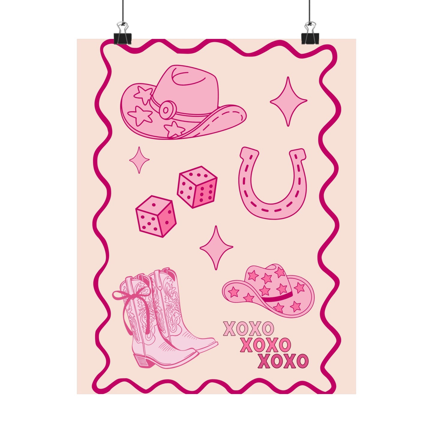Cowgirl Pink Poster — Vintage Western Boots, Hats & Horseshoe Valentine's Day Art Print
