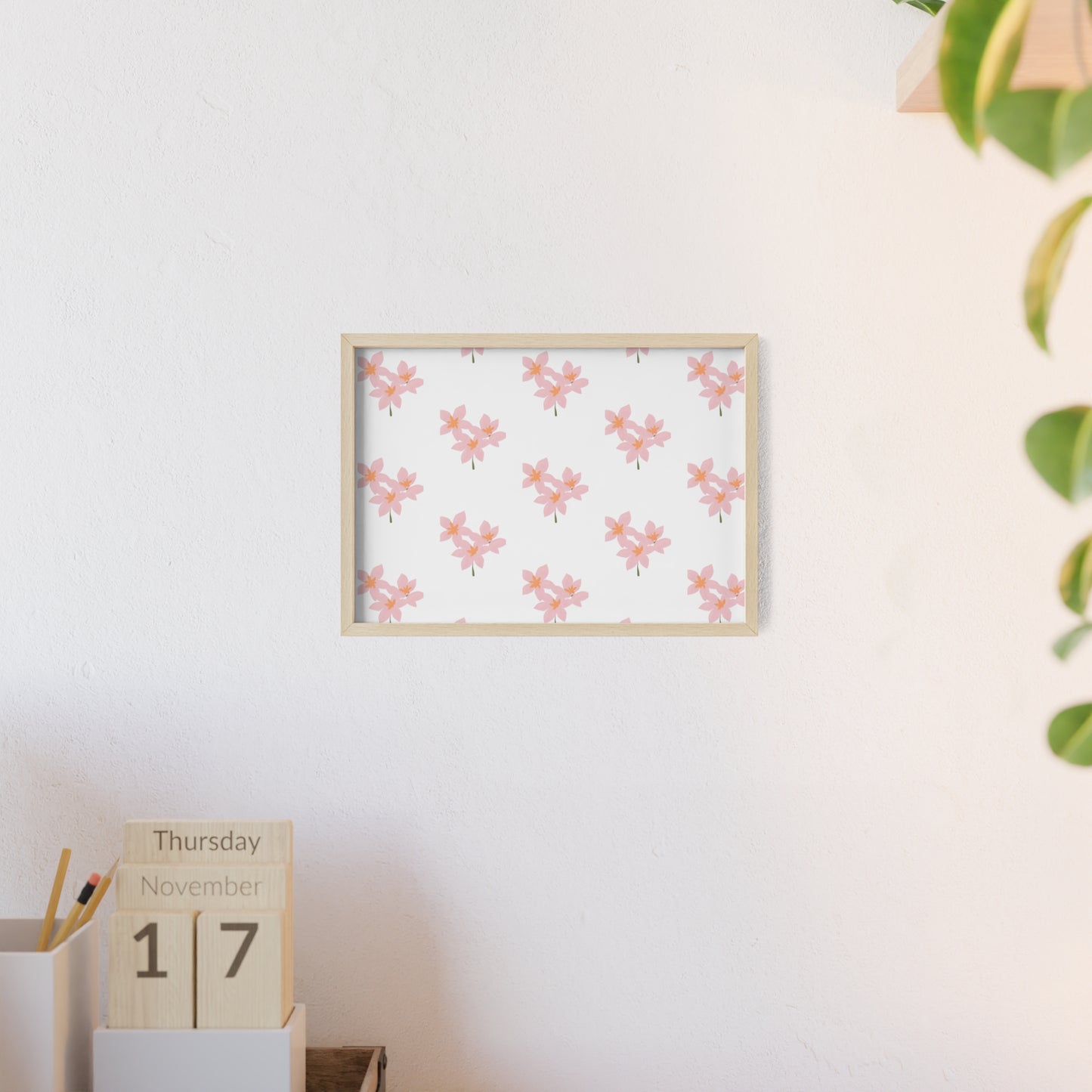 Floral Pink Blossom Poster (Framed) — Wooden Frame Wall Art
