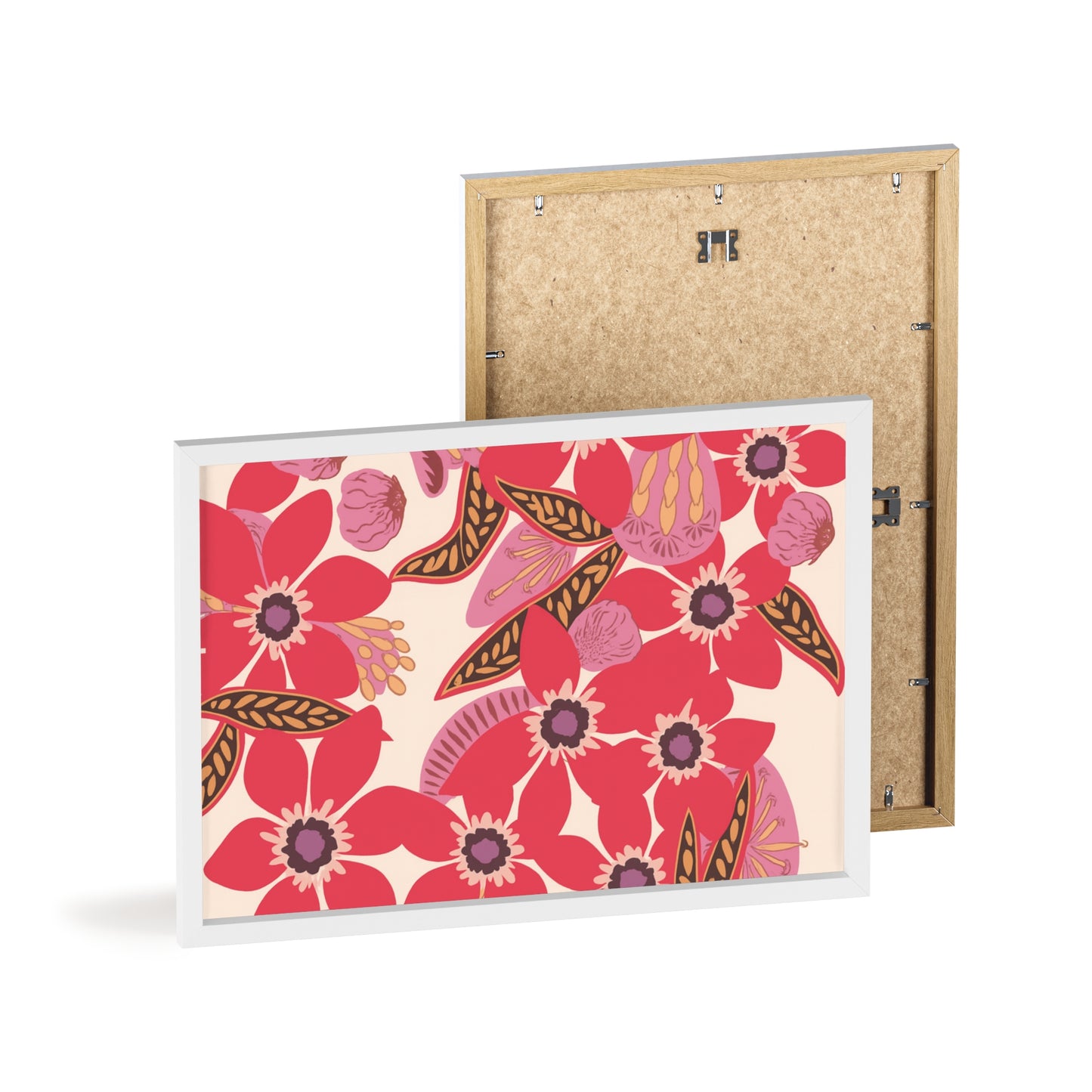 Floral Red Pink Poster with Wooden Frame — Bold Botanical Wall Art