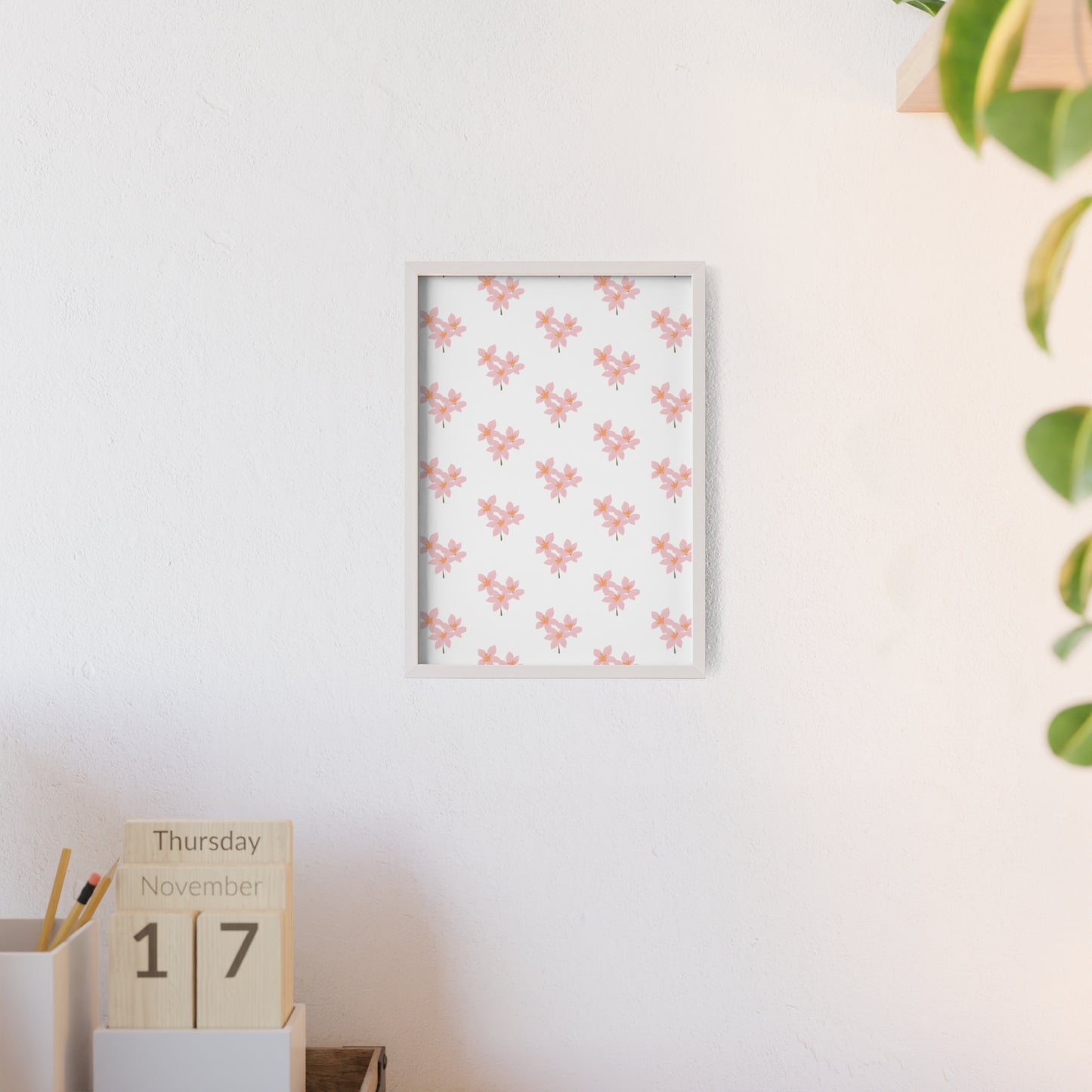 Floral Pink Blossom Poster (Framed) — Wooden Frame Wall Art