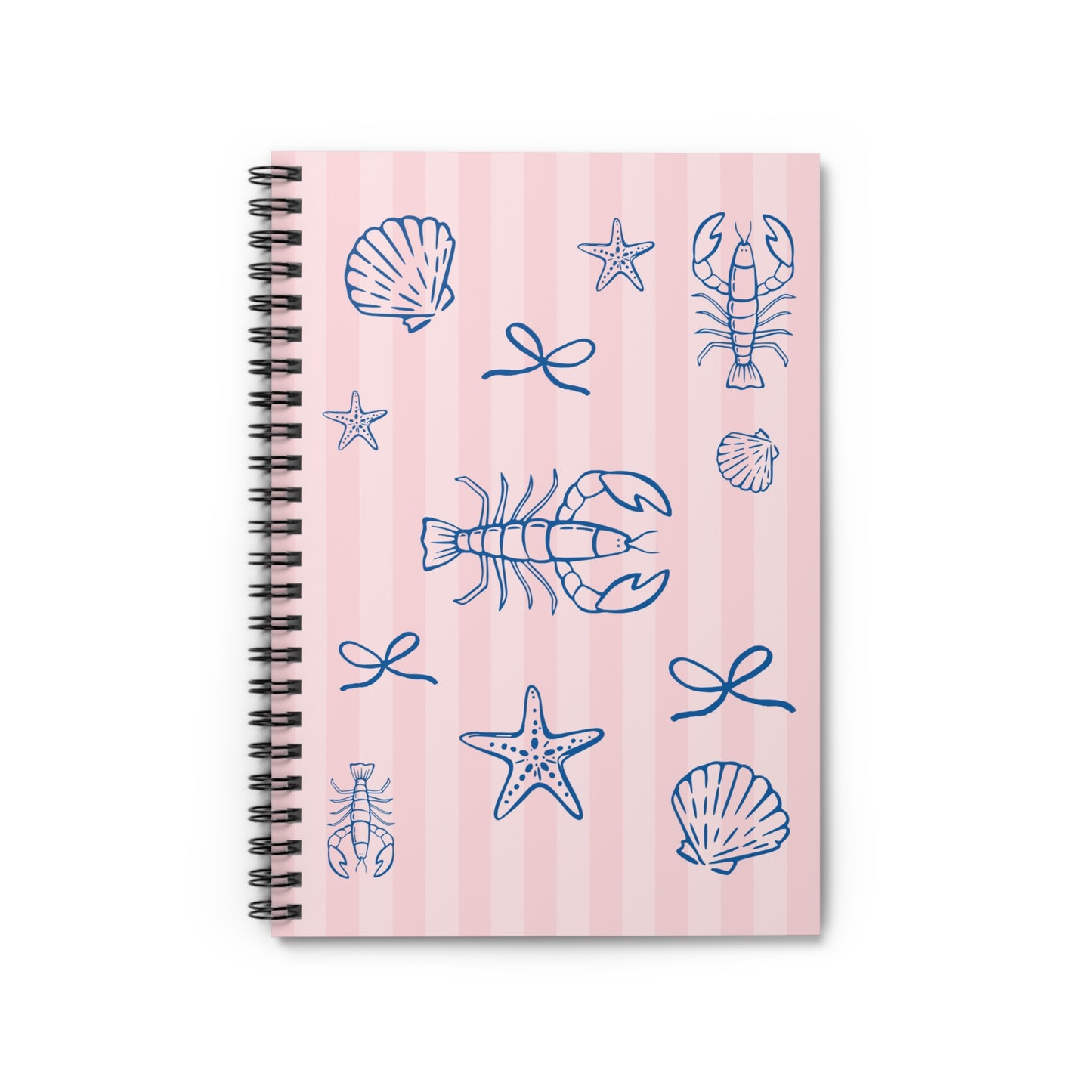 Be My Lobster Spiral Notebook – Pink Striped Coastal Valentine's Day Ruled Journal