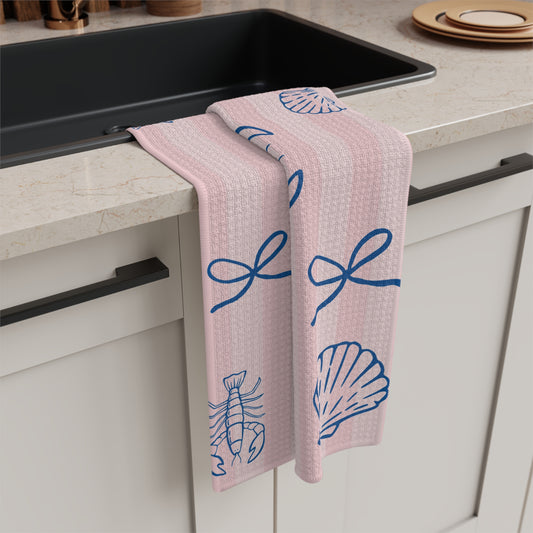 Be My Lobster Tea Towel — Pink Striped Coastal Kitchen Towel