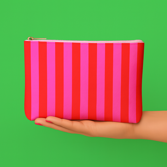Pink & Red Striped Pouch