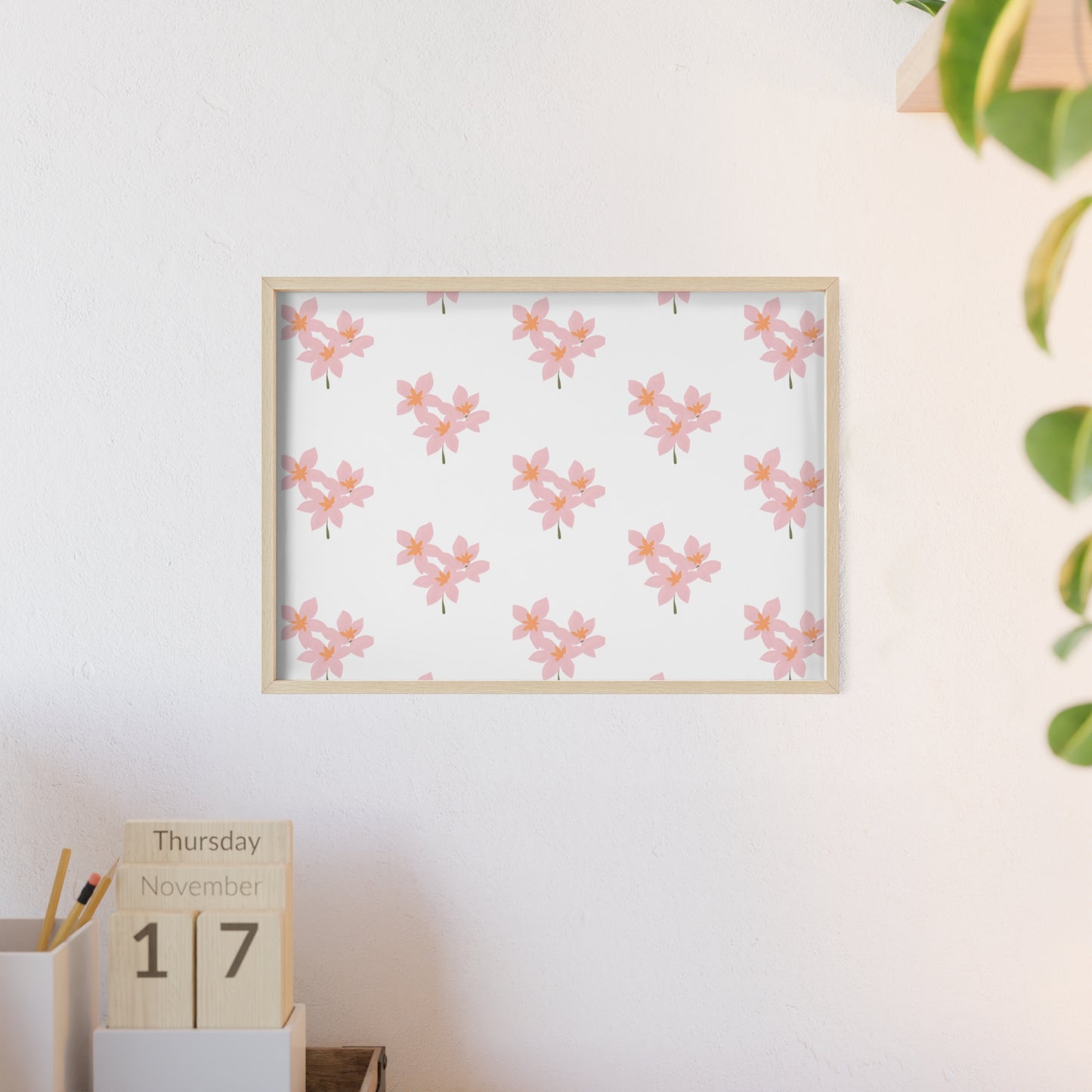 Floral Pink Blossom Poster (Framed) — Wooden Frame Wall Art