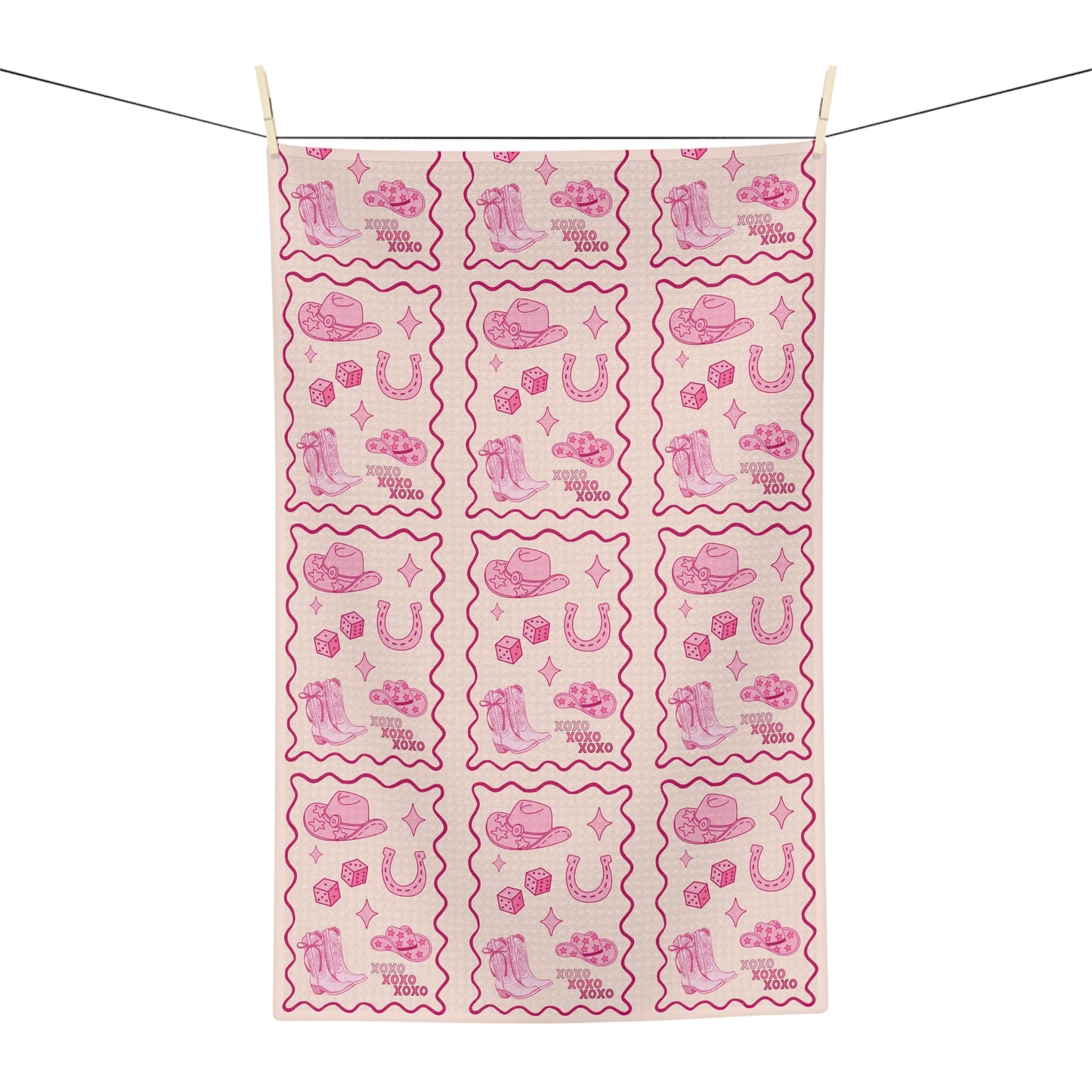 Cowgirl Love Tea Towel — Valentine's Day Cowboy Boot, Hat & Horseshoe Kitchen Towel