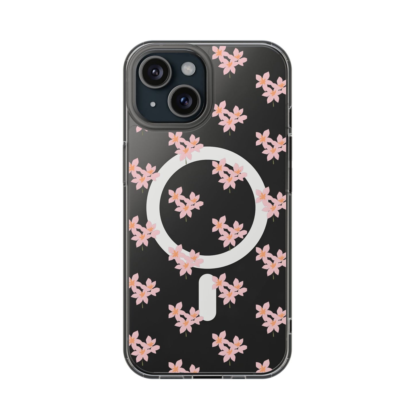 Clear Magnetic Phone Case — Pink Cherry Blossom Floral, Impact-Resistant MagSafe-Compatible