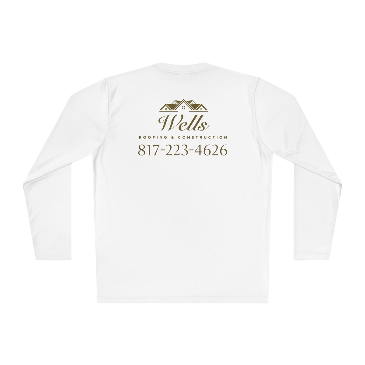 Long Sleeve Tee — Wells Roofing & Construction Logo Shirt with Phone Number (817-223-4626)