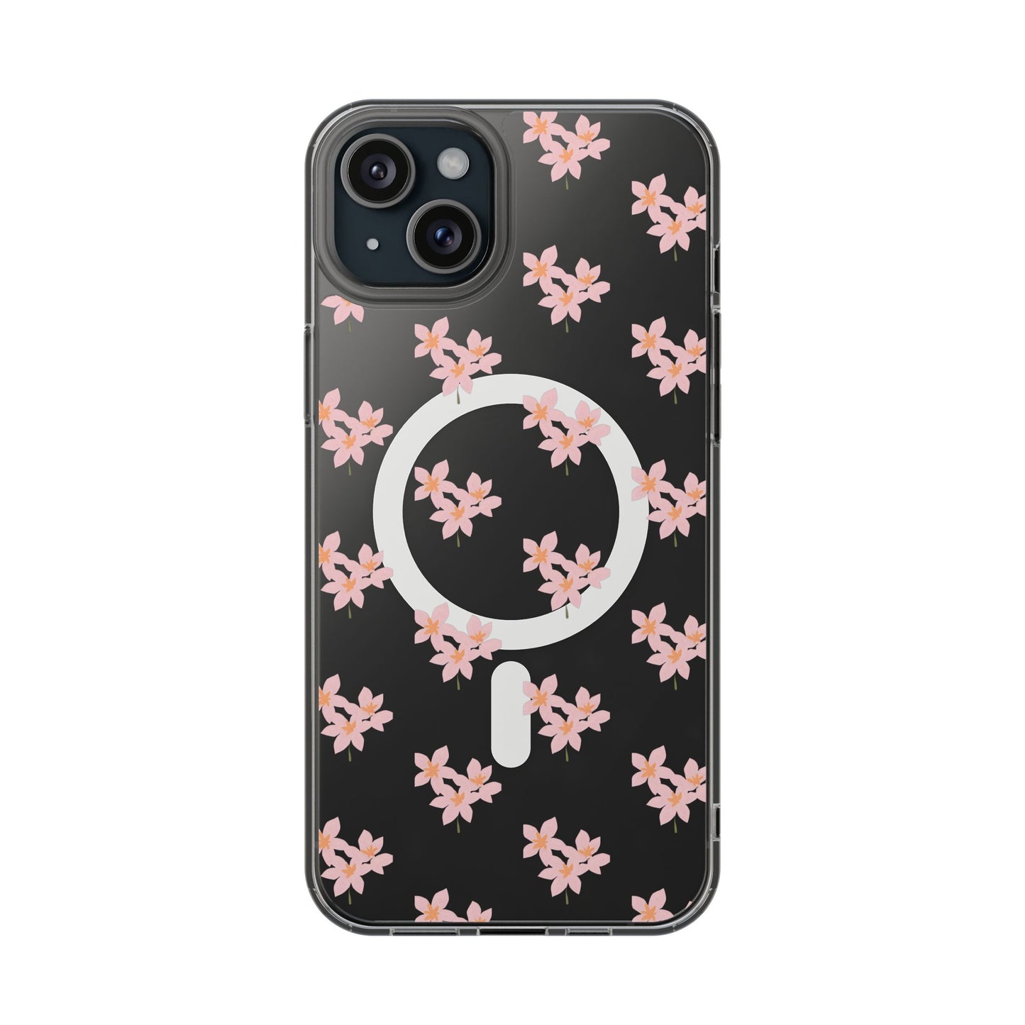 Clear Magnetic Phone Case — Pink Cherry Blossom Floral, Impact-Resistant MagSafe-Compatible