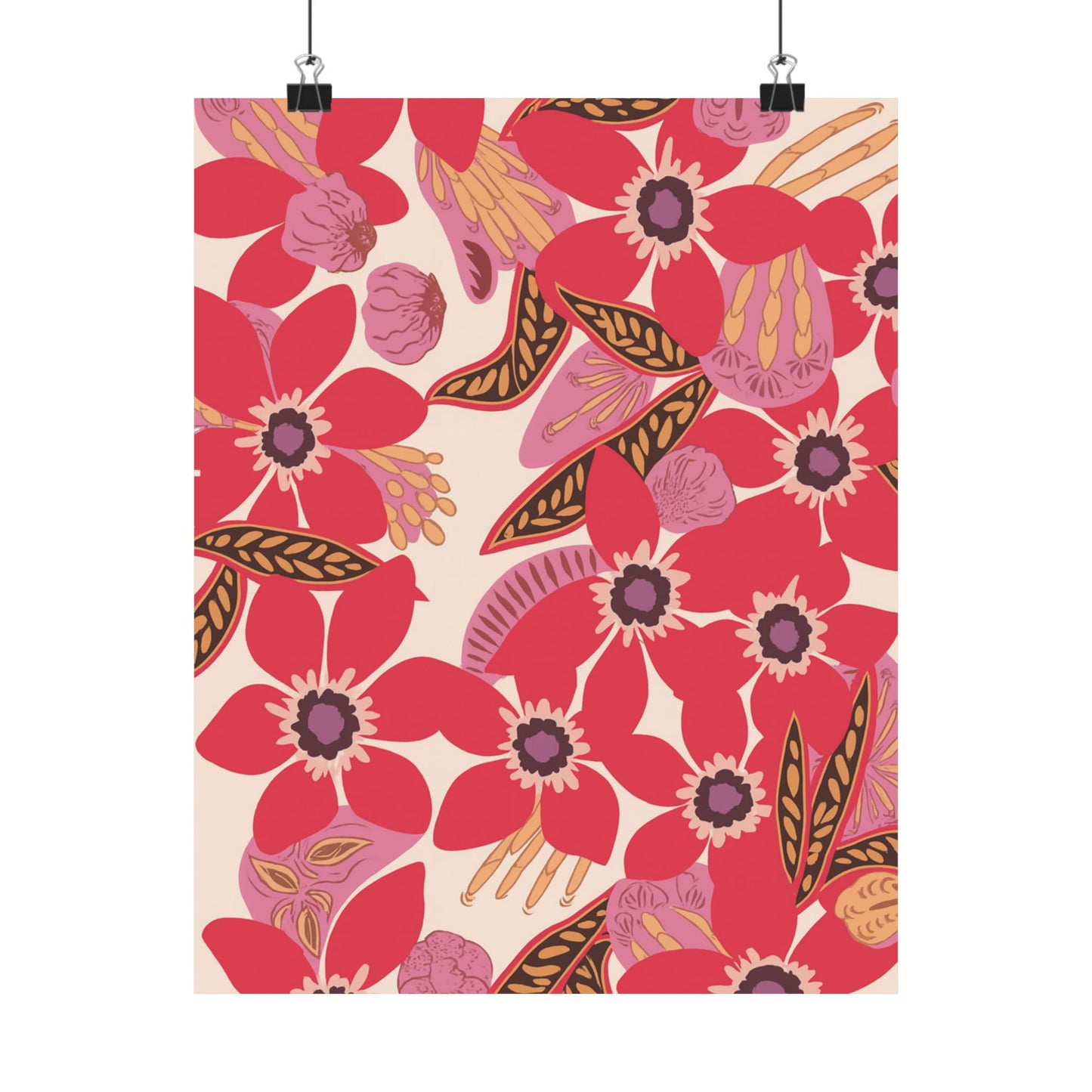 Floral Pop Matte Vertical Poster — Bold Red Blossoms Wall Art