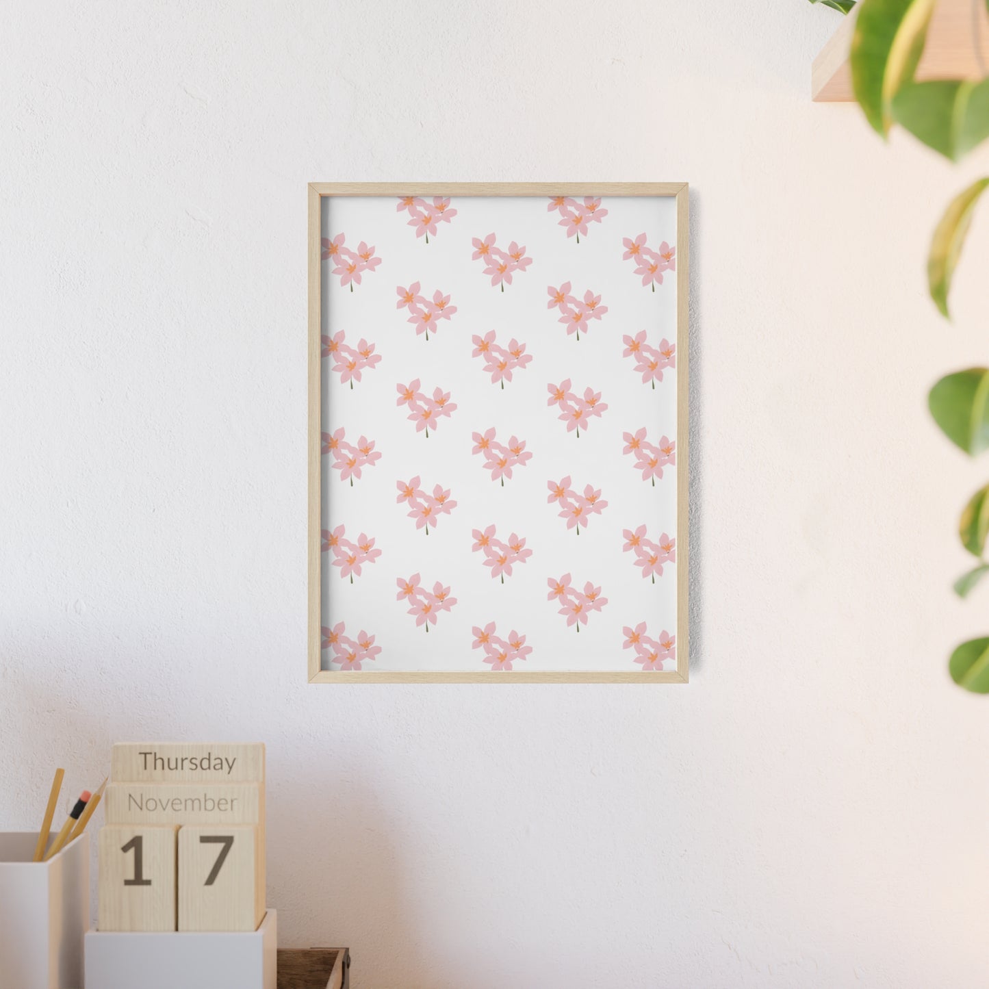 Floral Pink Blossom Poster (Framed) — Wooden Frame Wall Art