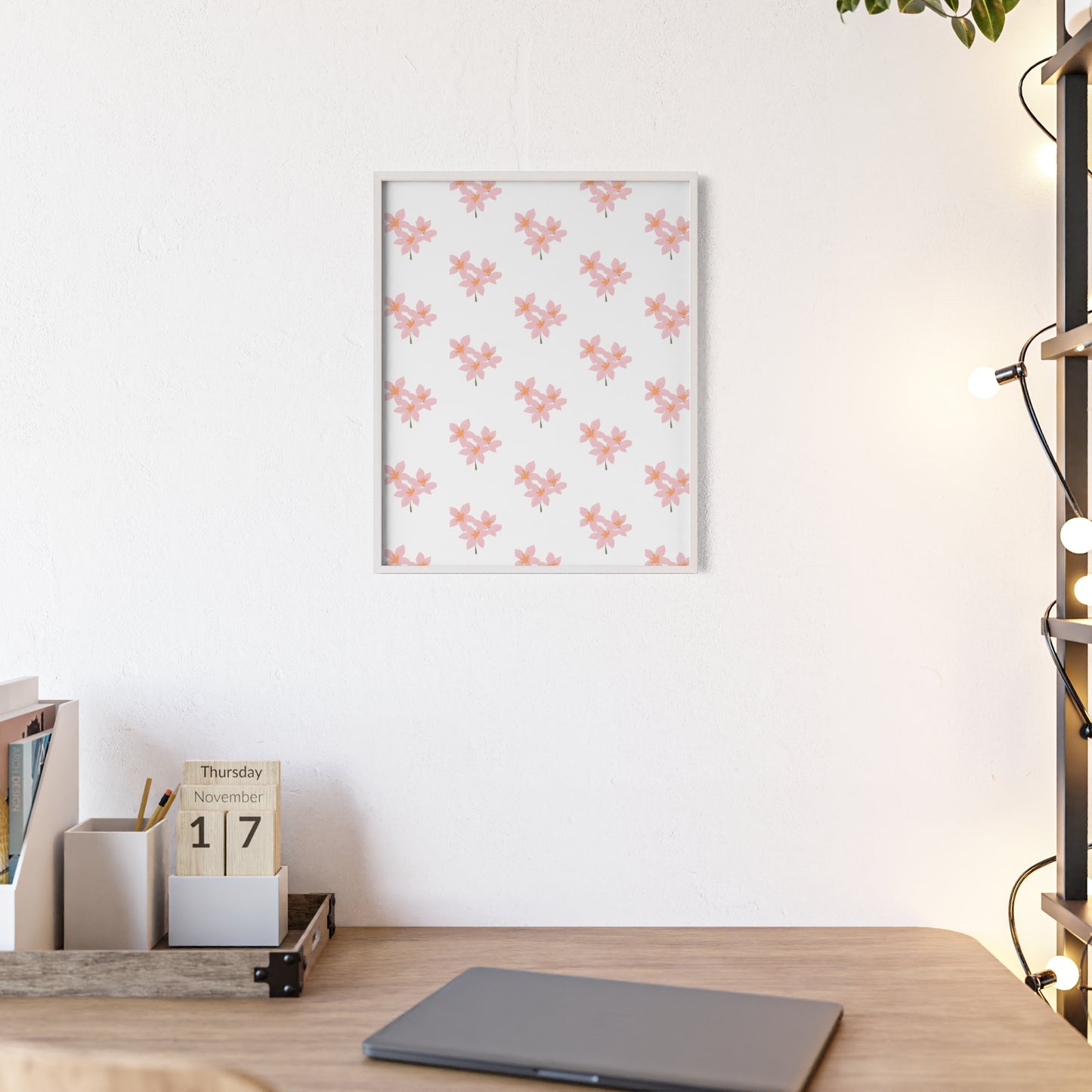 Floral Pink Blossom Poster (Framed) — Wooden Frame Wall Art