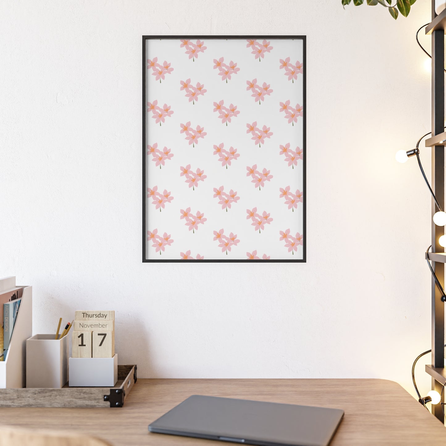 Floral Pink Blossom Poster (Framed) — Wooden Frame Wall Art