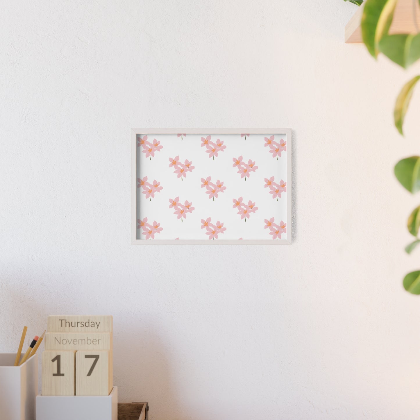 Floral Pink Blossom Poster (Framed) — Wooden Frame Wall Art