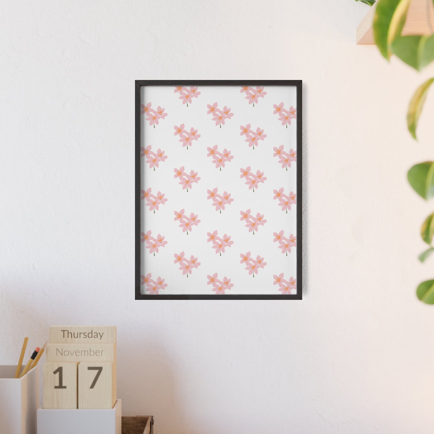Floral Pink Blossom Poster (Framed) — Wooden Frame Wall Art