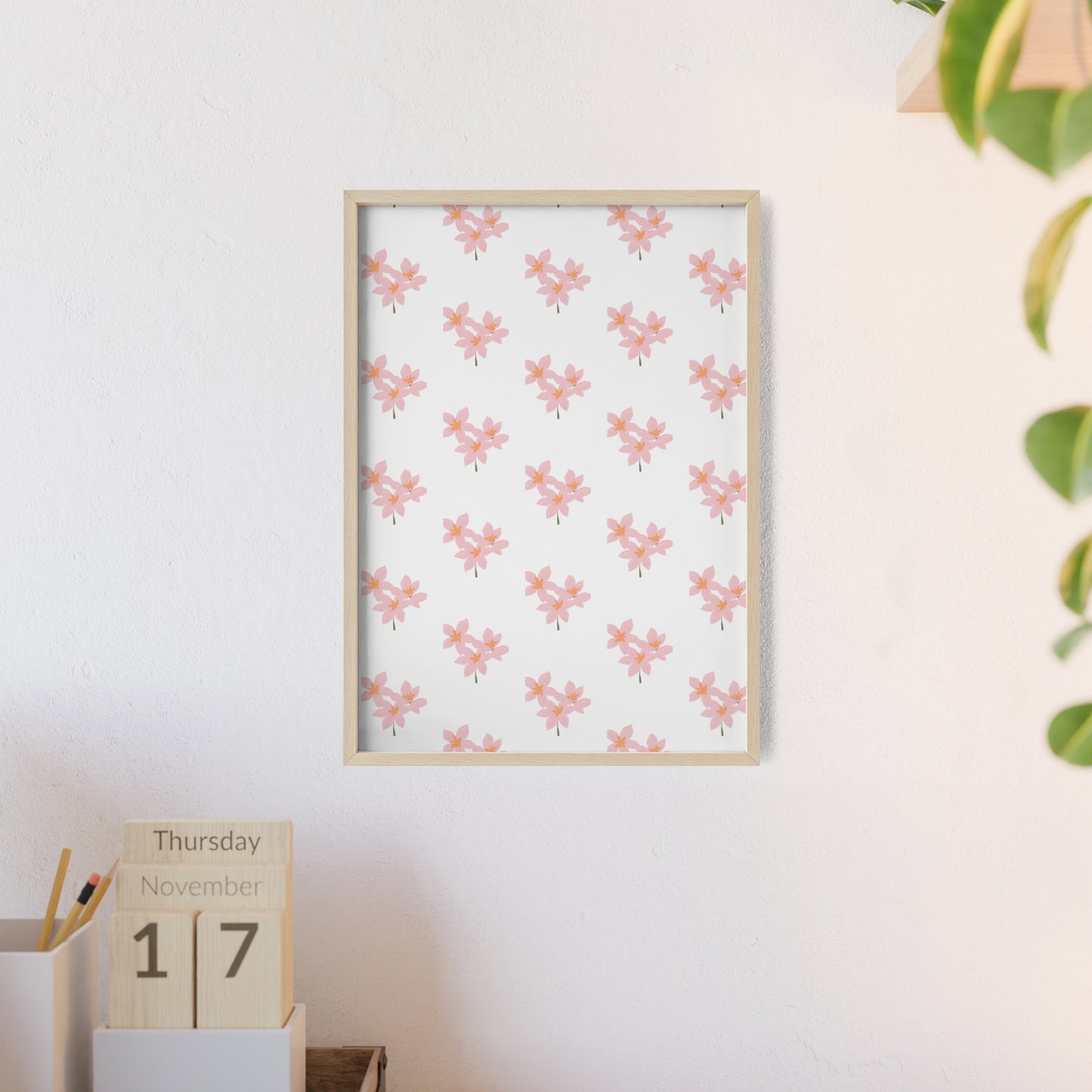 Floral Pink Blossom Poster (Framed) — Wooden Frame Wall Art