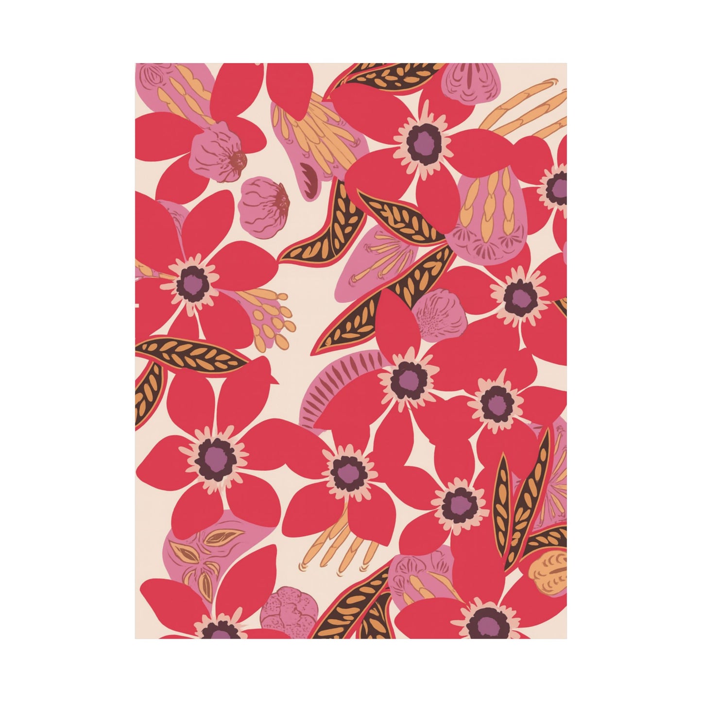 Floral Pop Matte Vertical Poster — Bold Red Blossoms Wall Art