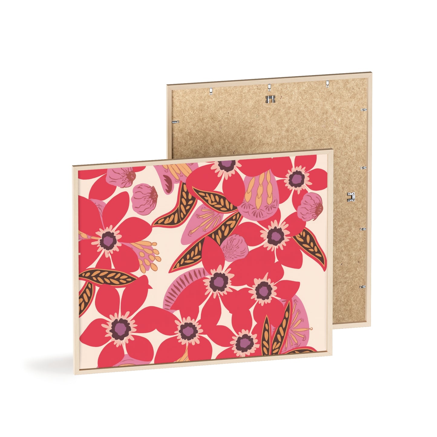 Floral Red Pink Poster with Wooden Frame — Bold Botanical Wall Art