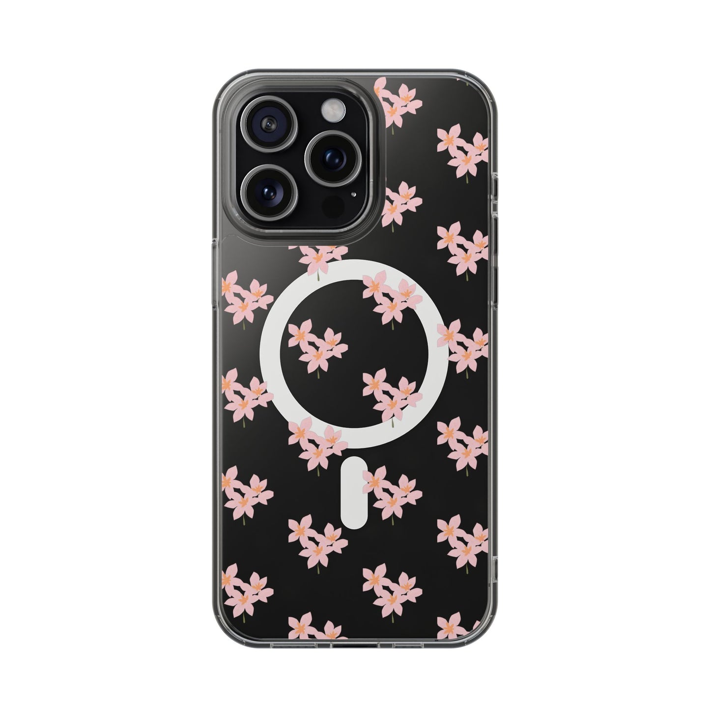 Clear Magnetic Phone Case — Pink Cherry Blossom Floral, Impact-Resistant MagSafe-Compatible