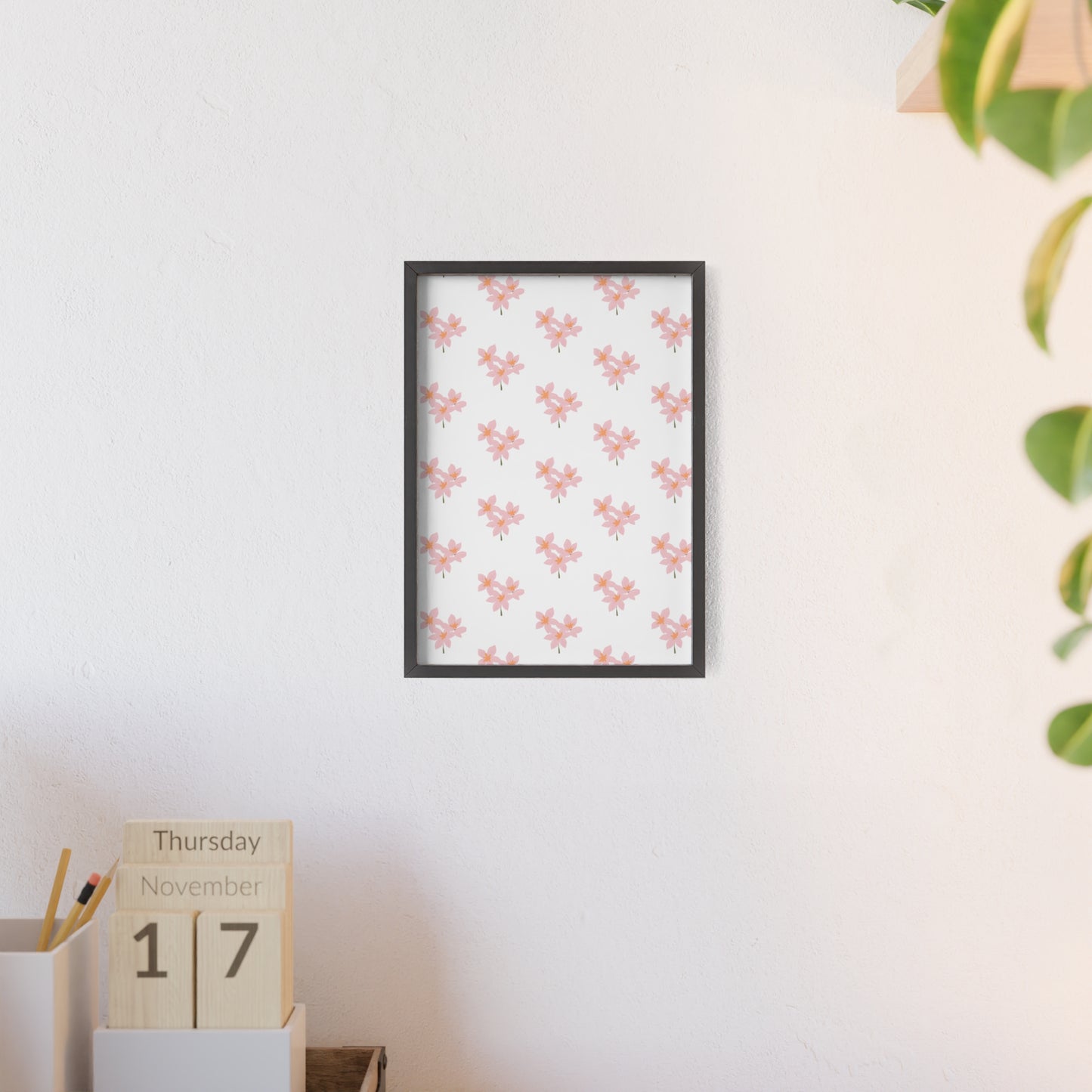 Floral Pink Blossom Poster (Framed) — Wooden Frame Wall Art