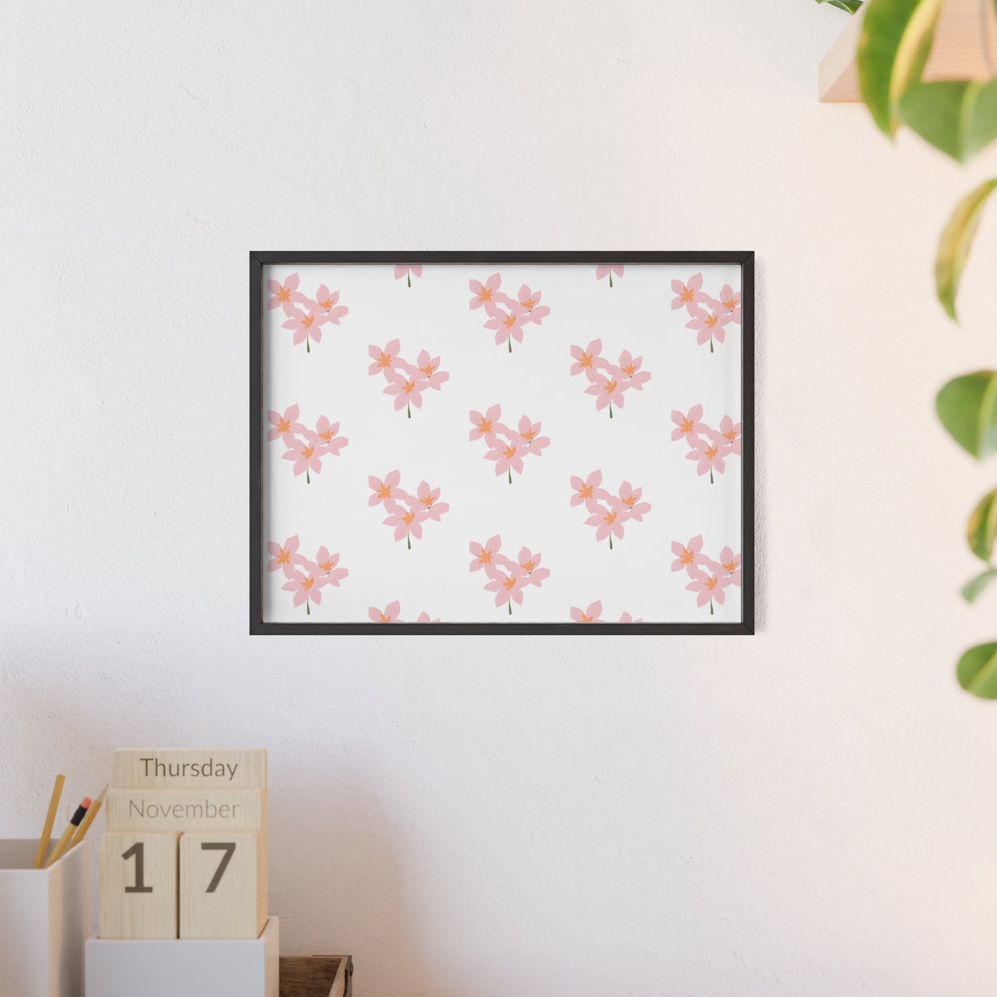 Floral Pink Blossom Poster (Framed) — Wooden Frame Wall Art