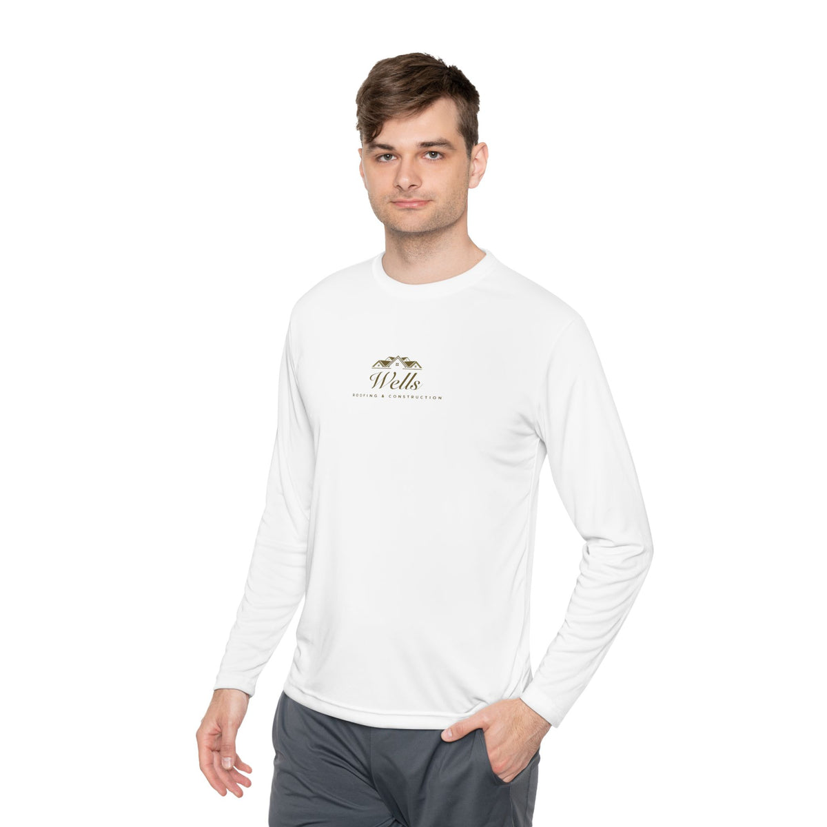Long Sleeve Tee — Wells Roofing & Construction Logo Shirt with Phone Number (817-223-4626)