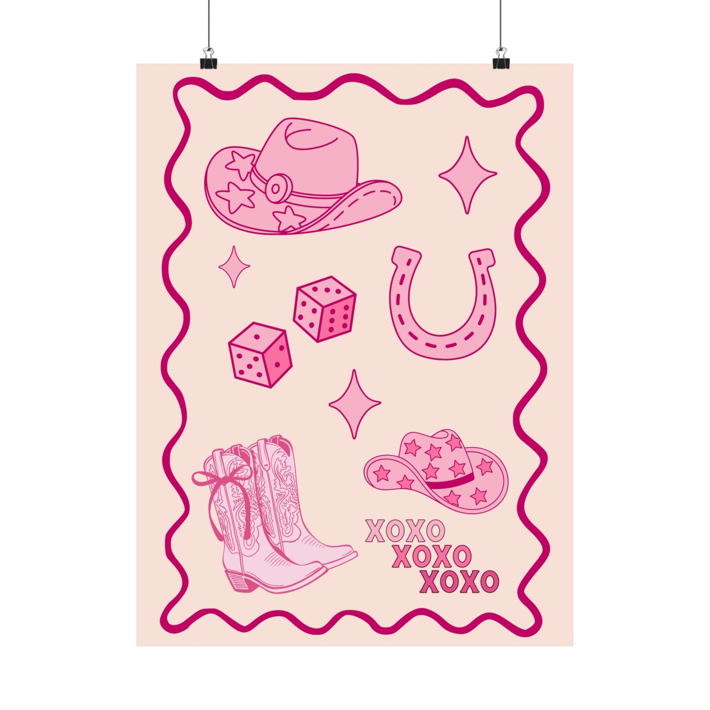 Cowgirl Pink Poster — Vintage Western Boots, Hats & Horseshoe Valentine's Day Art Print
