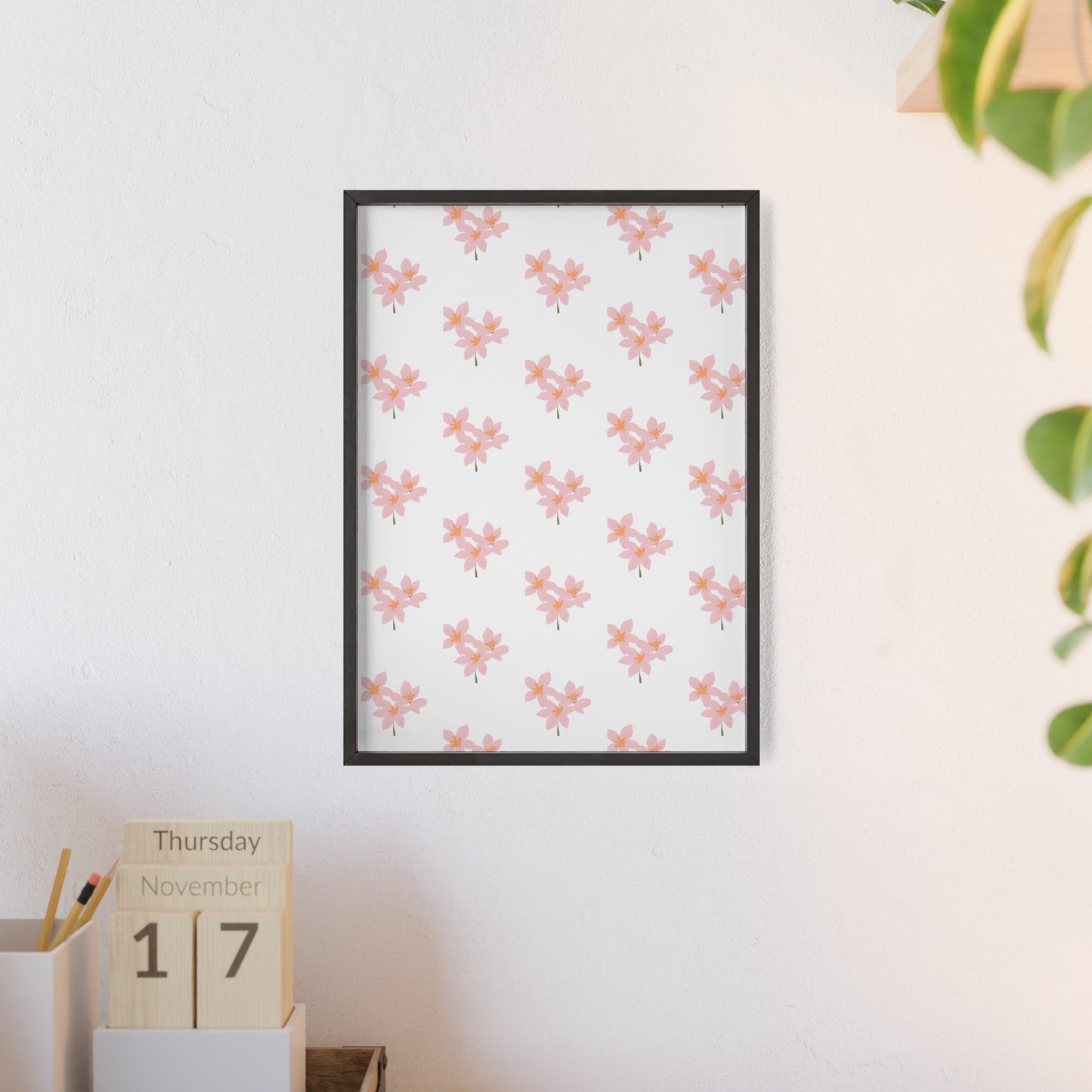 Floral Pink Blossom Poster (Framed) — Wooden Frame Wall Art