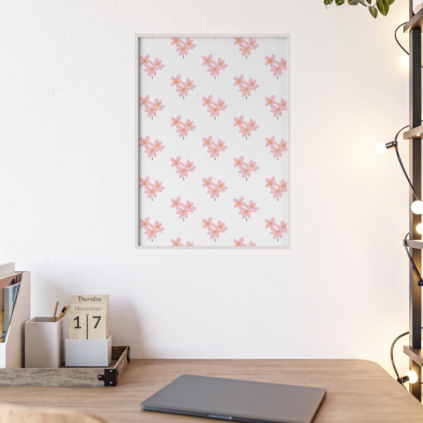 Floral Pink Blossom Poster (Framed) — Wooden Frame Wall Art