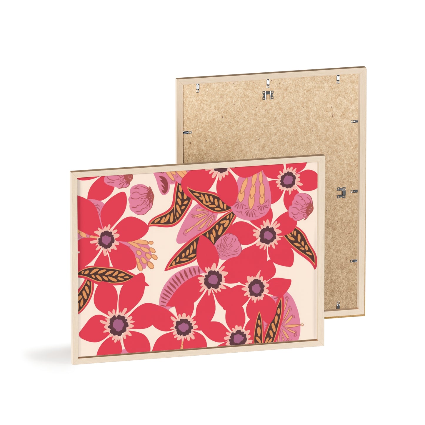 Floral Red Pink Poster with Wooden Frame — Bold Botanical Wall Art