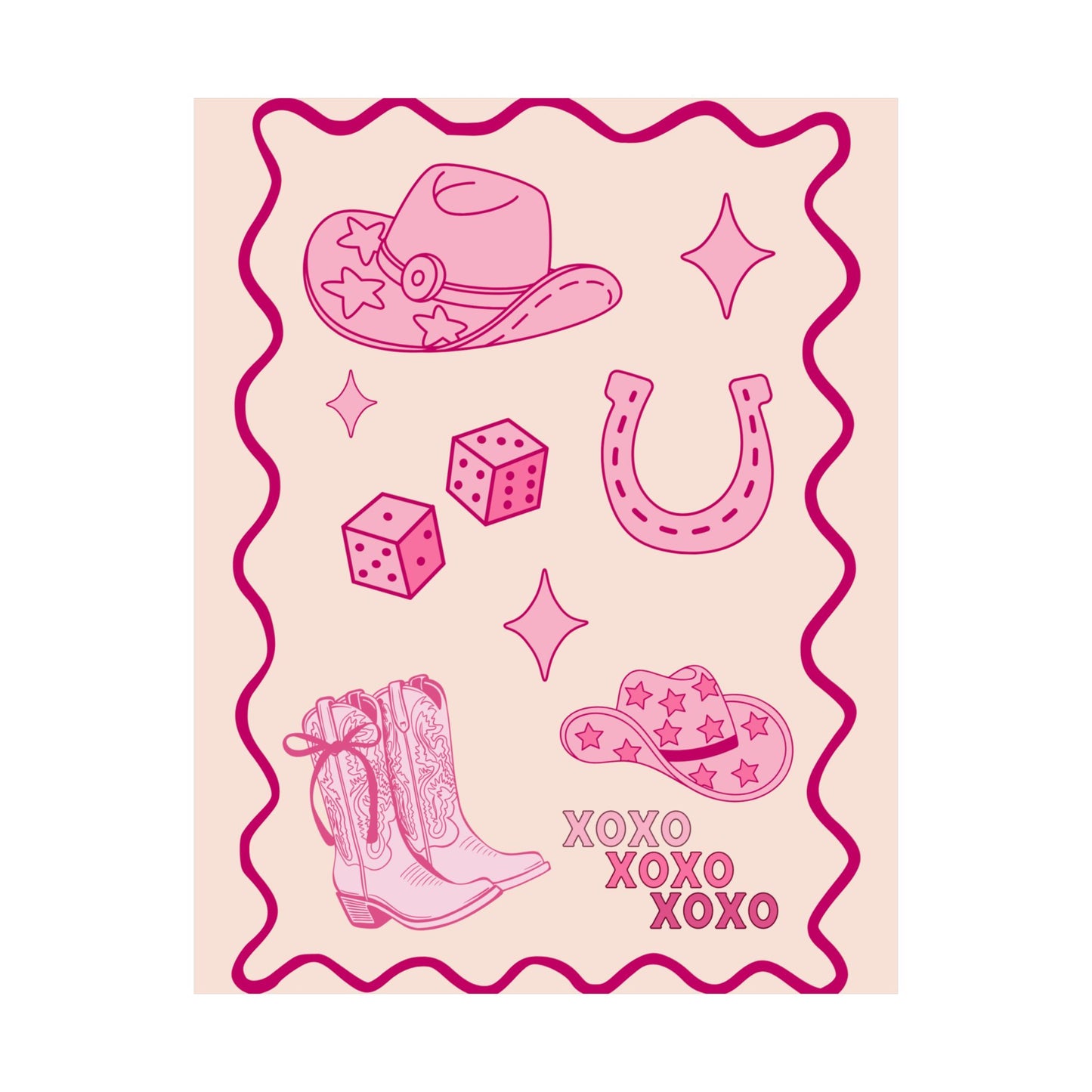 Cowgirl Pink Poster — Vintage Western Boots, Hats & Horseshoe Valentine's Day Art Print