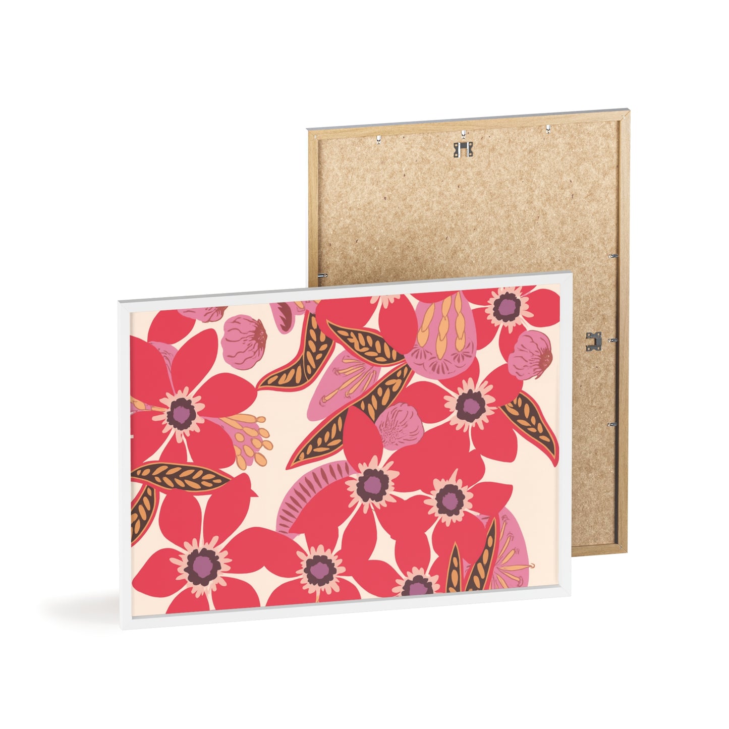 Floral Red Pink Poster with Wooden Frame — Bold Botanical Wall Art