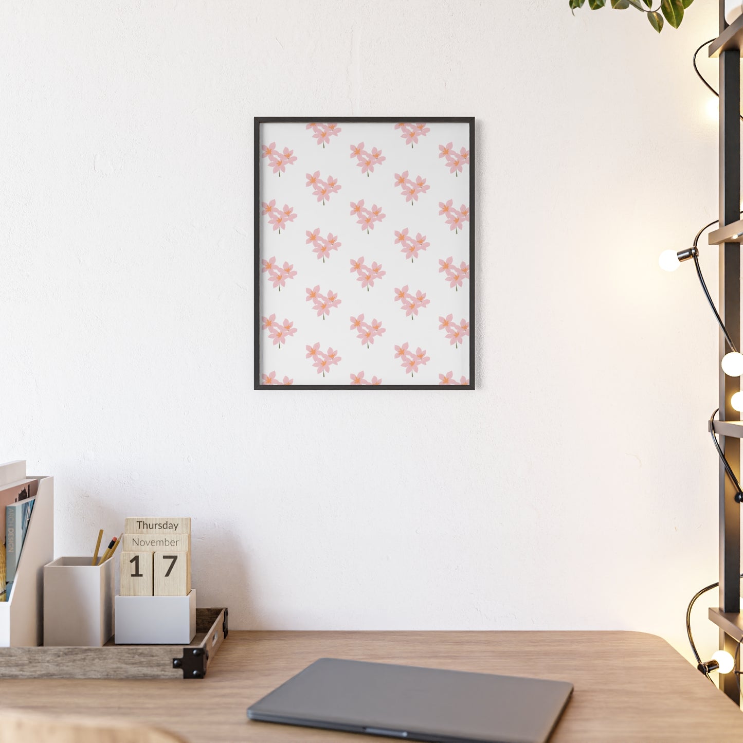 Floral Pink Blossom Poster (Framed) — Wooden Frame Wall Art