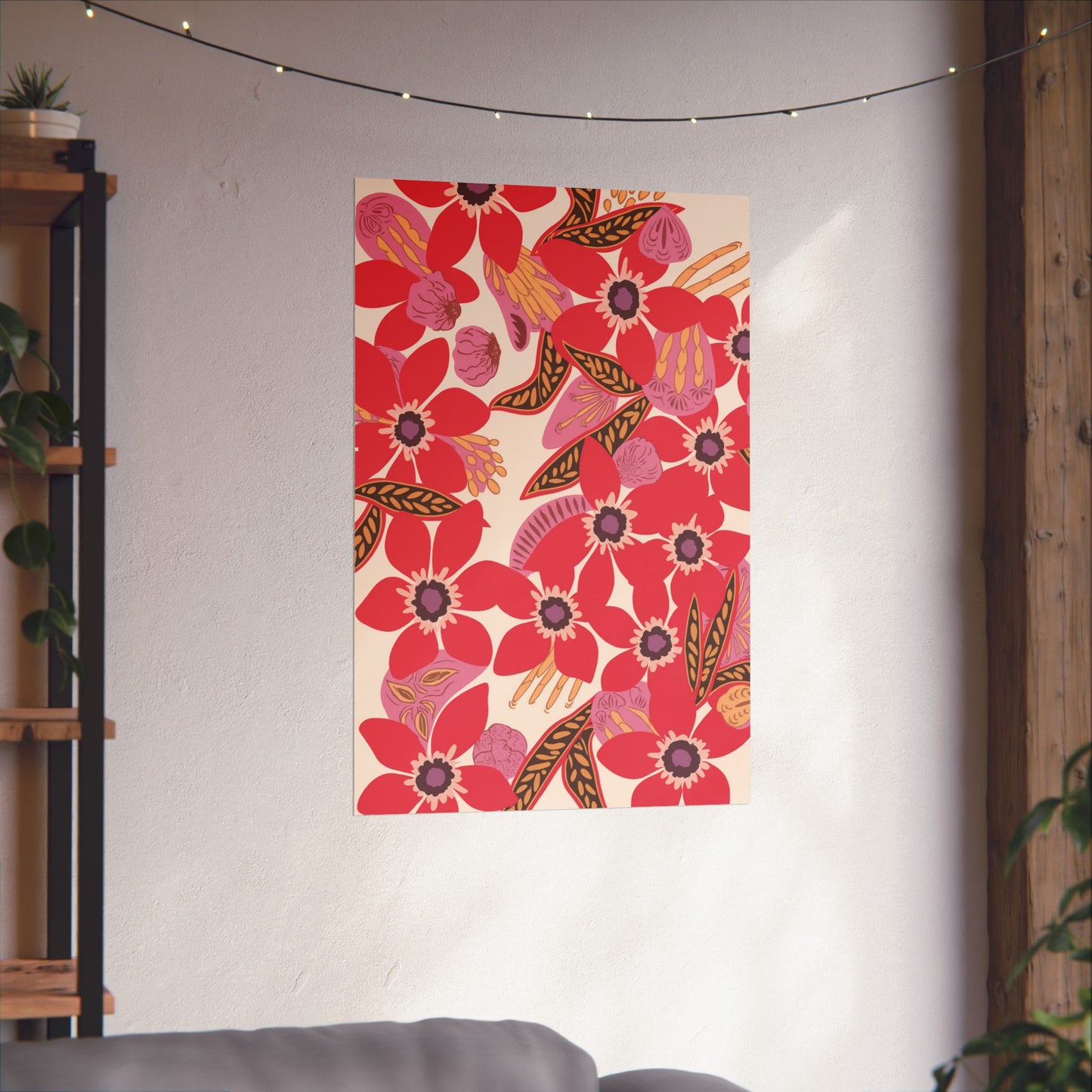 Floral Pop Matte Vertical Poster — Bold Red Blossoms Wall Art