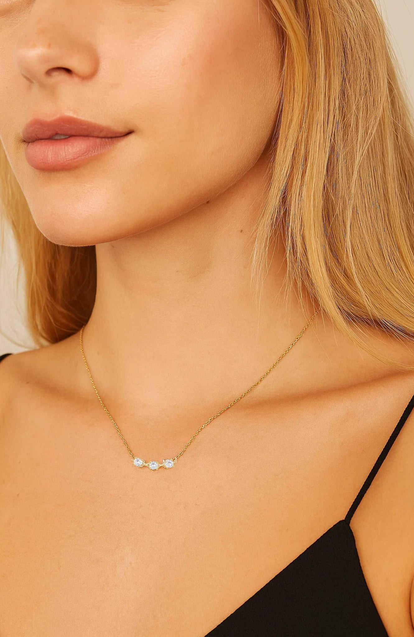 Adora Delicate Necklace with Three Round Cut Cubic Zirconia Stones