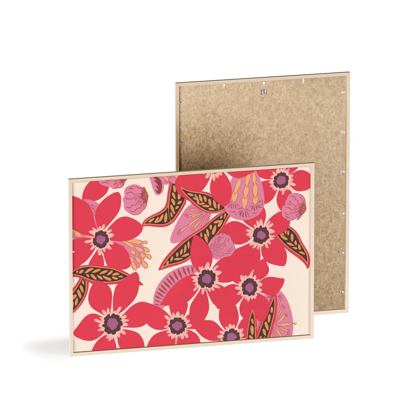 Floral Red Pink Poster with Wooden Frame — Bold Botanical Wall Art