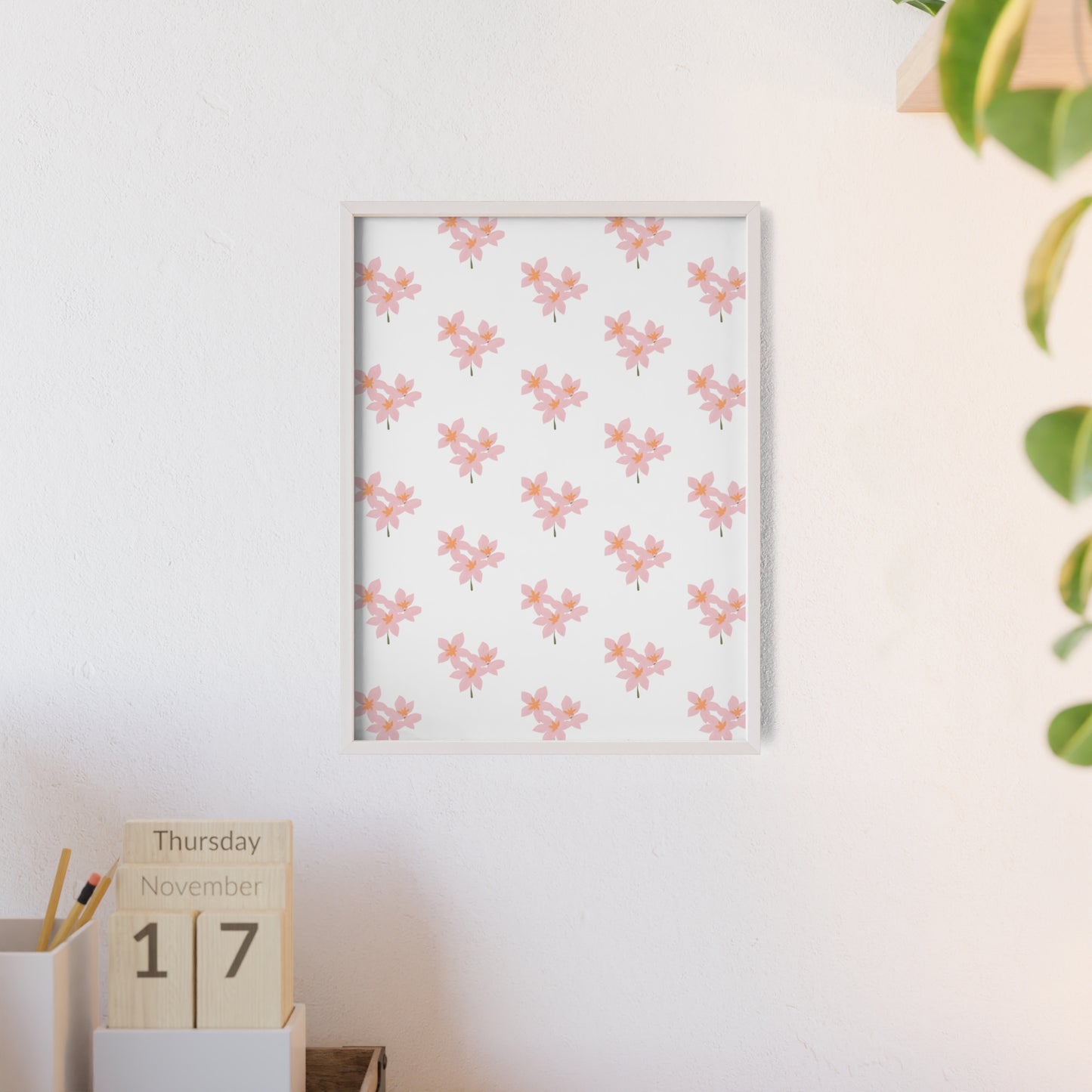Floral Pink Blossom Poster (Framed) — Wooden Frame Wall Art