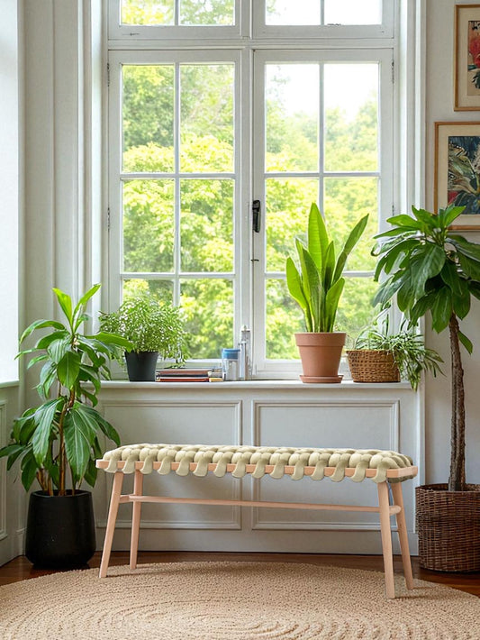 Ivory Velvet Woven Bench