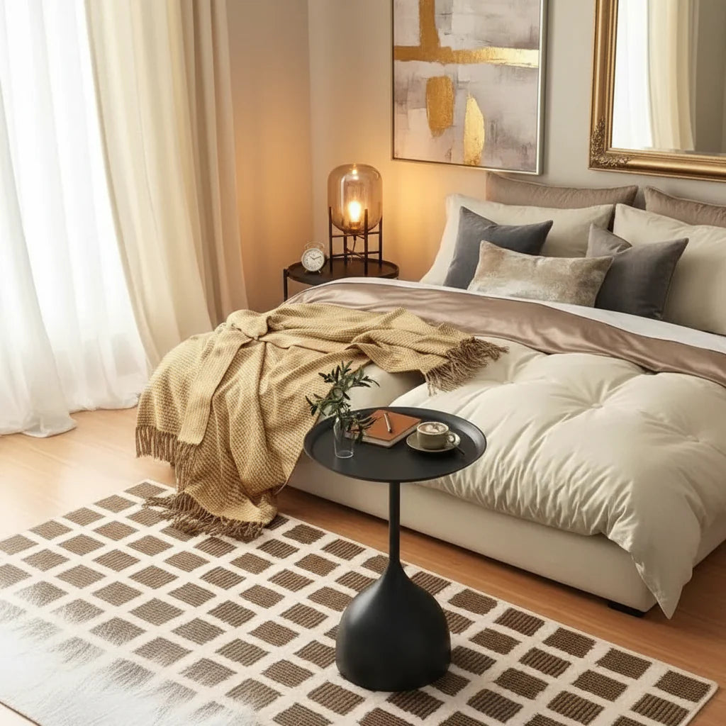 Golden Hush Nordic Coffee Table | Modern Round Metal Side Table For Living Room Elegance & Bedroom Warmth | Luxury Minimalist Accent Piece With Timeless Charm