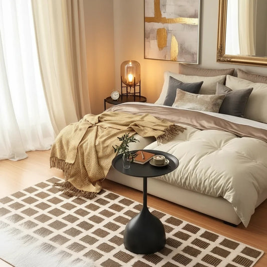 Golden Hush Nordic Coffee Table | Modern Round Metal Side Table For Living Room Elegance & Bedroom Warmth | Luxury Minimalist Accent Piece With Timeless Charm