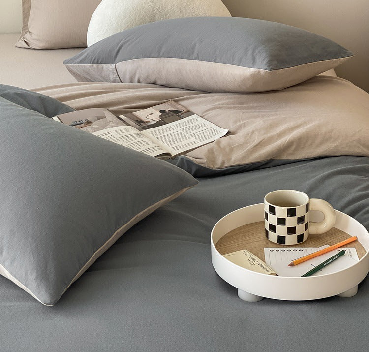 Duo Earth Tone Jersey Knit Bedding Set / White Beige