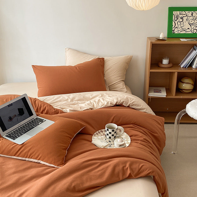 Duo Earth Tone Jersey Knit Bedding Set / White Beige