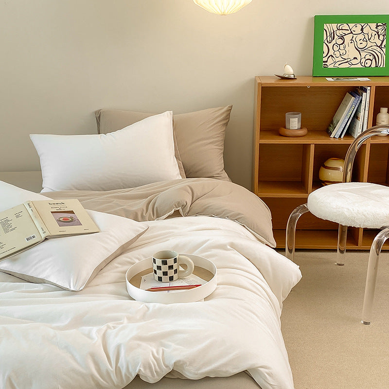 Duo Earth Tone Jersey Knit Bedding Set / White Beige