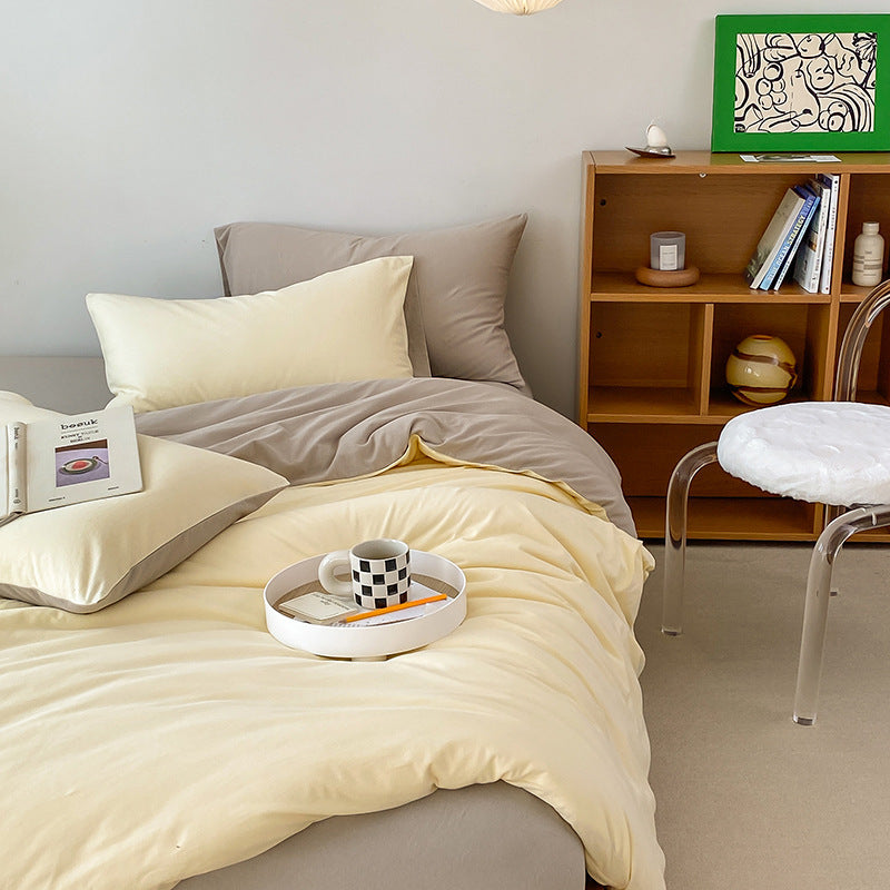 Duo Earth Tone Jersey Knit Bedding Set / White Beige