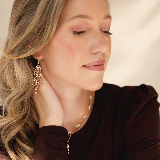 Pearl Gold Chain Loop Earrings