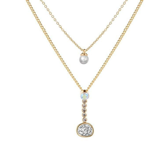 Layered Necklace with Druzy Stone and Cubic Zirconia Pendant