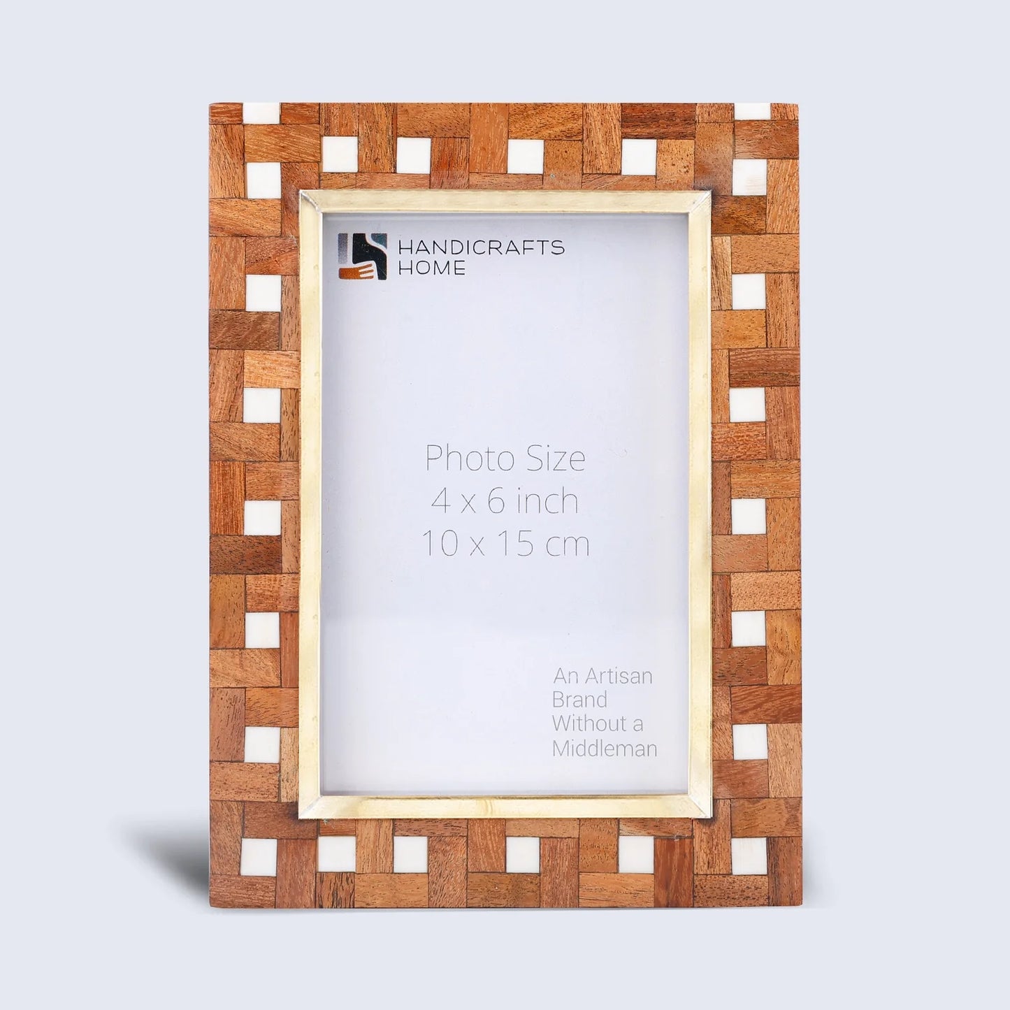 Picture Frame Halo Parquet Collection Brass, Resin & Wood Inlay Brown & White – 4x6 & 5x7"