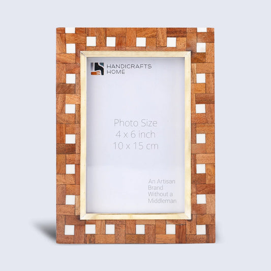 Picture Frame Halo Parquet Collection Brass, Resin & Wood Inlay Brown & White – 4x6 & 5x7"