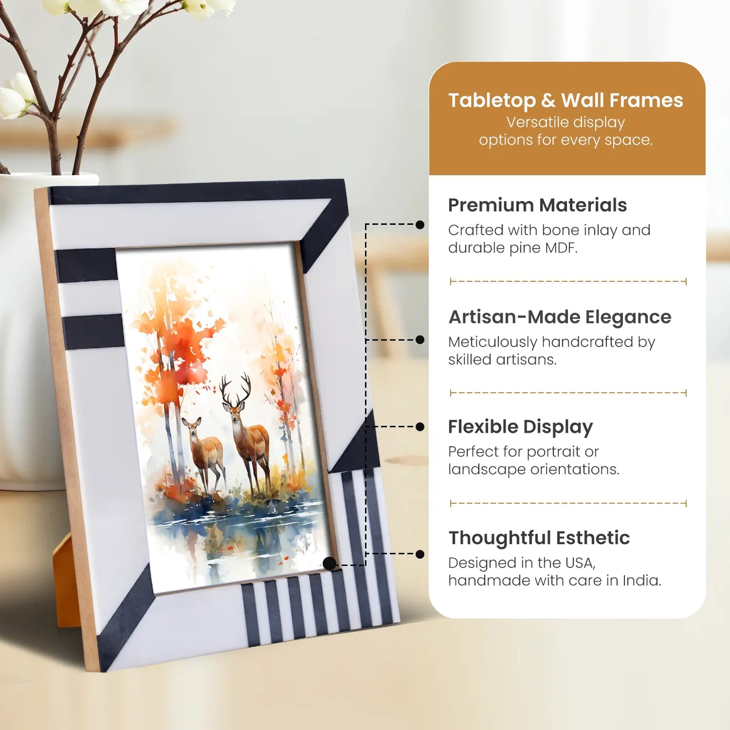 Silhouette Shaped Black & White Resin Picture Frames 4x6 5x7