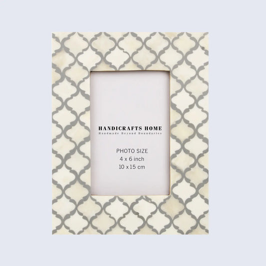 Picture Frames Moroccan Pattern Collection Bone Inlay Resin White Grey 4x6 5x7"